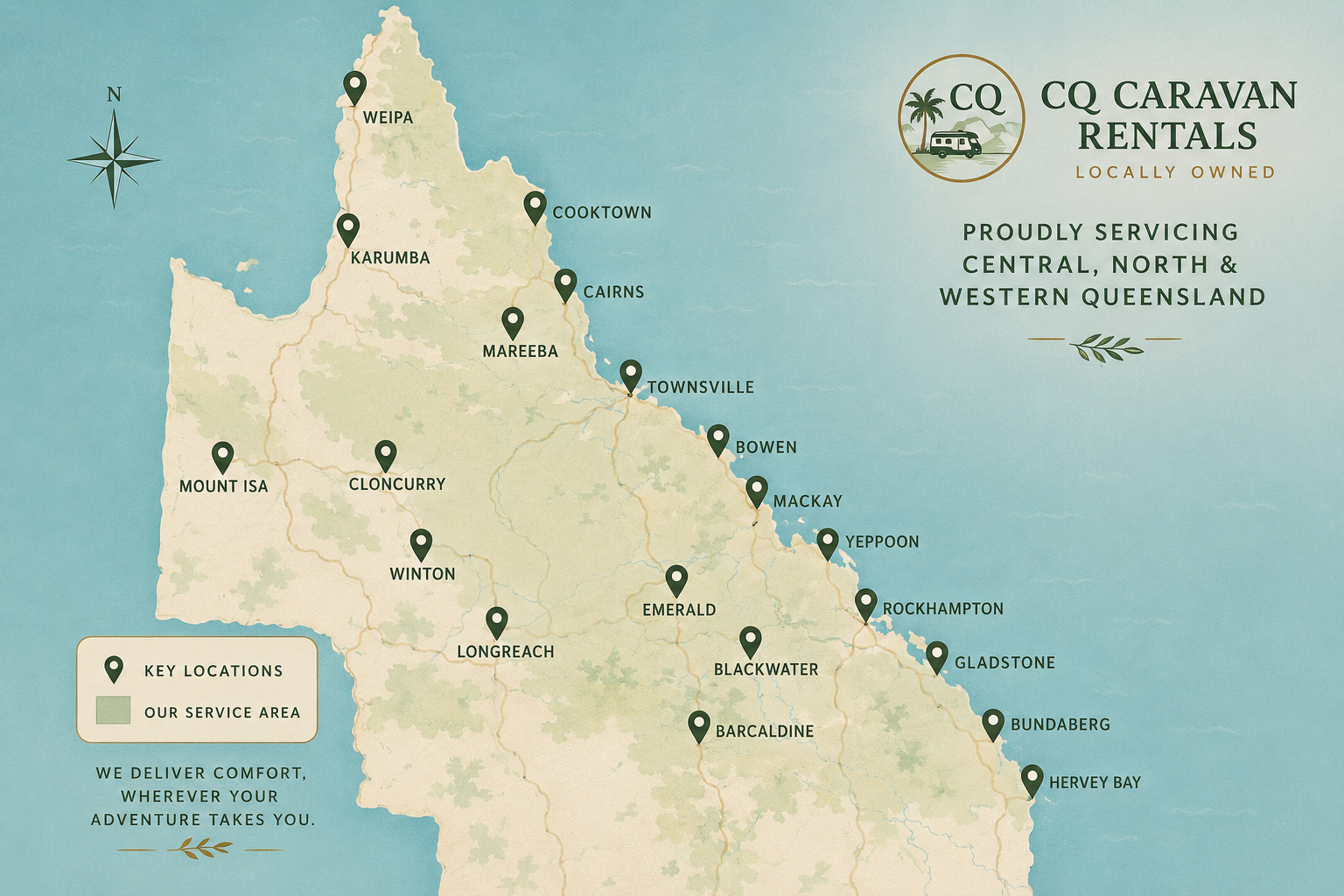Map of Central and North Queensland service areas